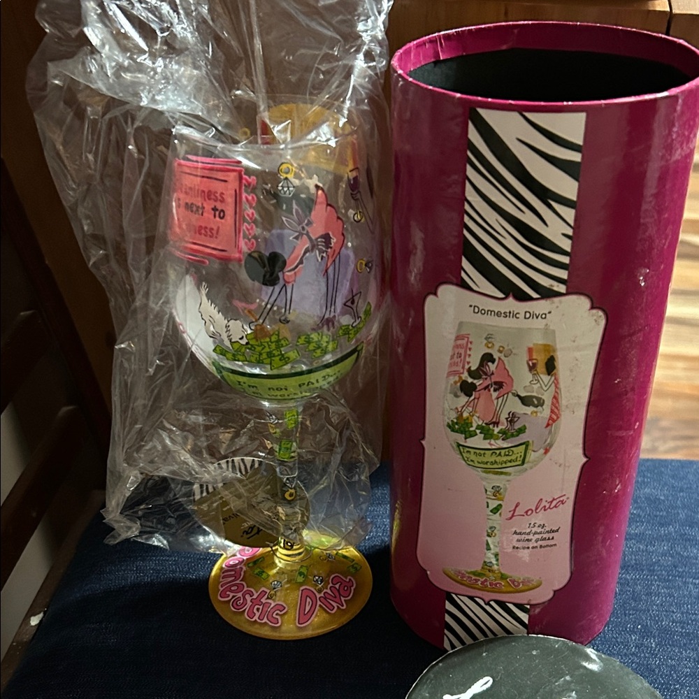 Domestic Diva Pink Zebra Print Wine Glass